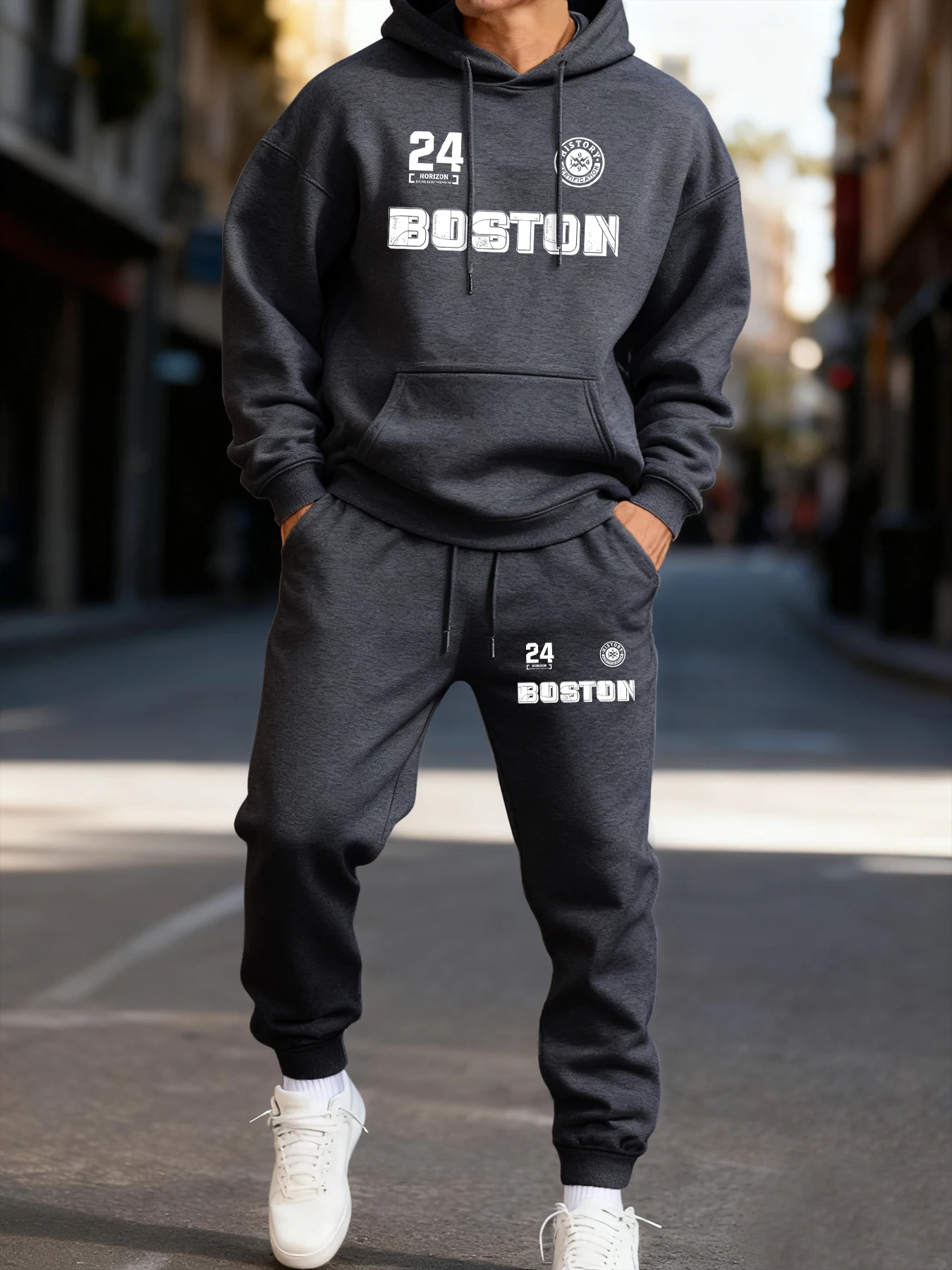 

Boston Number 24 Printed Men'S Hoodie Set Loose Comfortable Two Pices Sets Fleece Autumn Sweatpants Casual Winter Streetwear