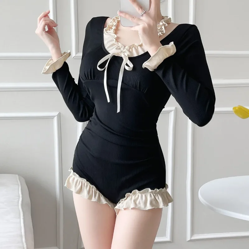 

Женский комплект для дома с рюшами и резинкой, с милым бантом, с длинными рукавами, короткая пижама