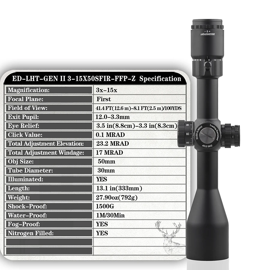 Discovery ED GEN II 3-15X50 Tactical Riflescope Optic Sight Super HD lluminated First Focal Plane Long Range Scopes