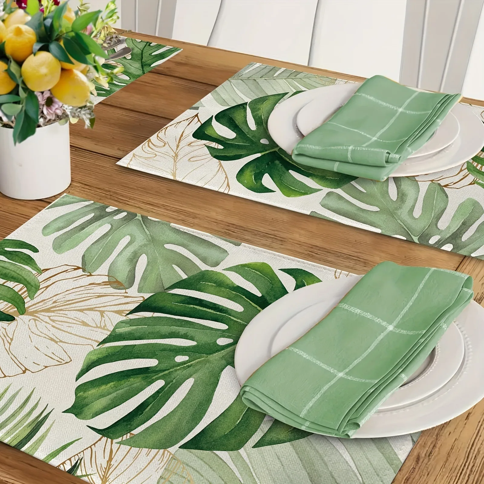 Botanical Placemats Table Mat Realistic Monstera Leaf Pattern for Dining Table Fresh Green Plant Country Style Home Decoration