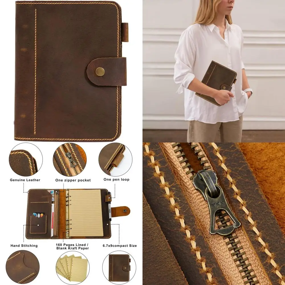 Planejador de fichário A5 de couro marrom, diário recarregável, caderno, fichário, presente personalizado para homens, liderança e cliente corporativo