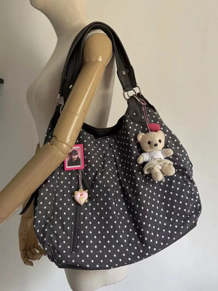 

Millennial Faionable Retro Large Capaci Handheld Tote Bag Commuter Bag 2025 Trendy Polka Dot Single oulder Bag