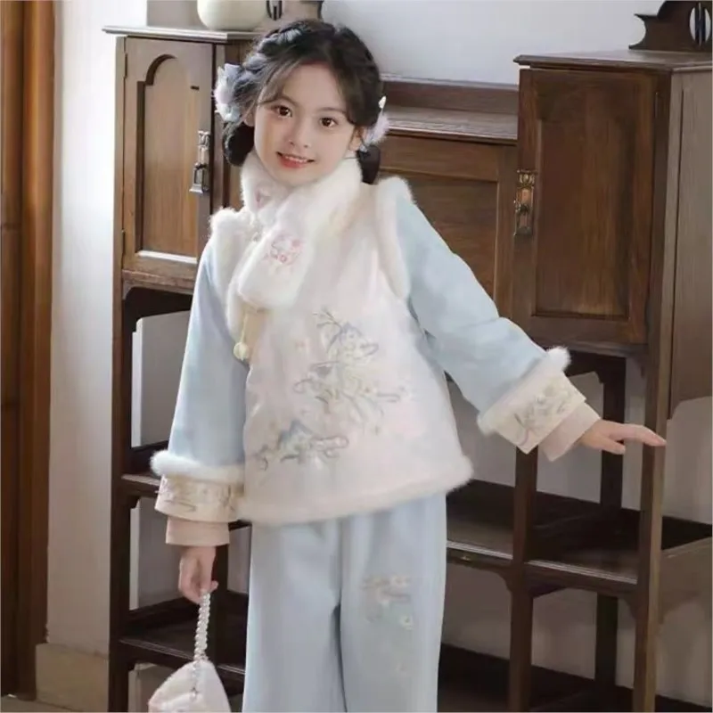 

Girls' Autumn/Winter TopPants 2-piece Set Children's New Chinese New Year's Clothing Girls' Winter Tang Clothing Hanfu Set LI642