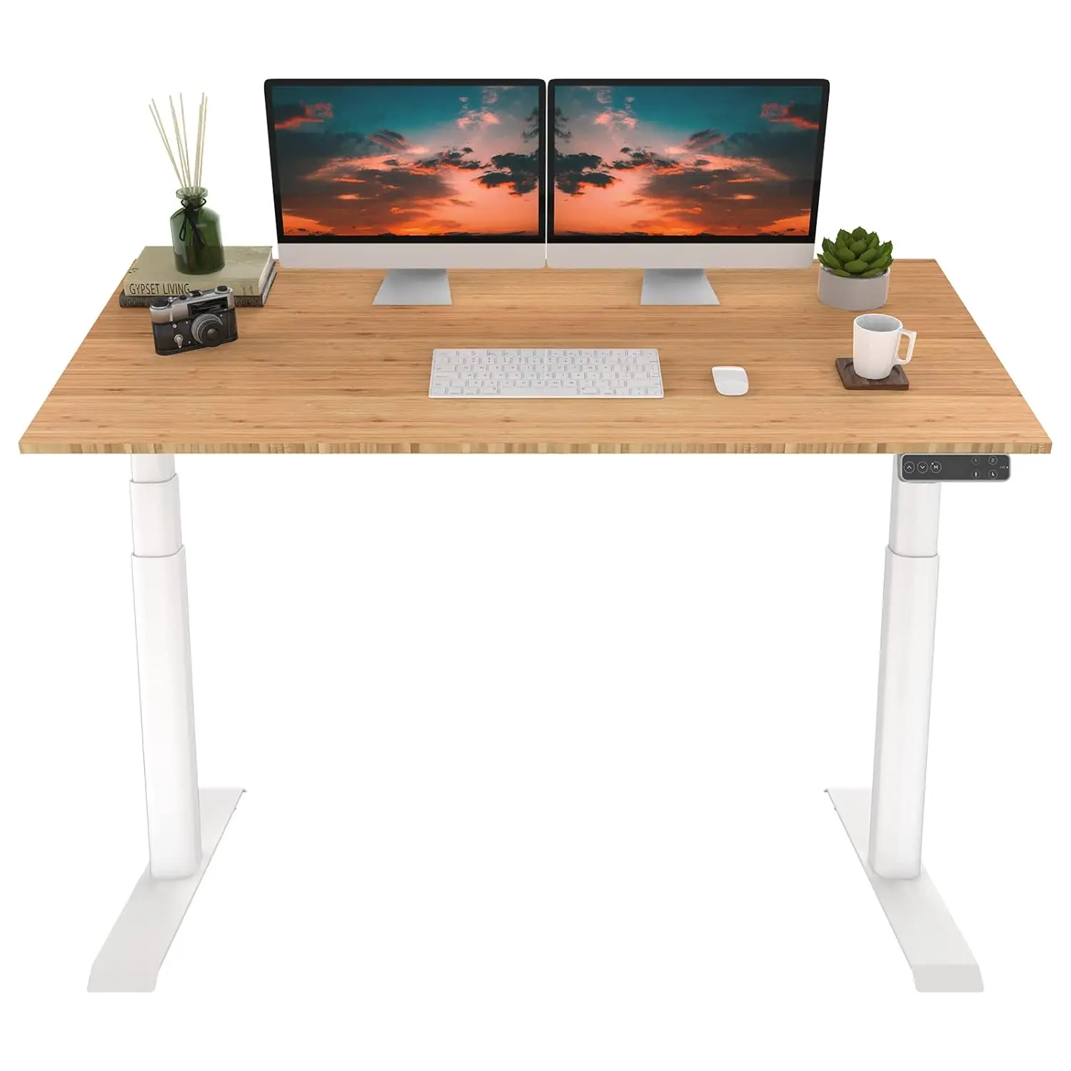 

Oval Leg Dual Motor 3 Stages Bamboo Electric Standing Desk 60x30 Inch Whole-Piece Board Height Adjustable, Customized