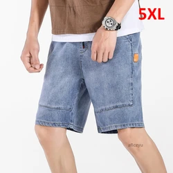 Pantalones cortos vaqueros azules para hombre, 5XL talla grande, moda informal, Color sólido, Verano