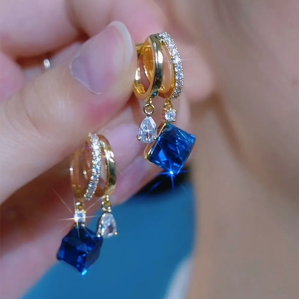 Trendy Geometric Square Crystal Zircon Dangle Earrings for Women Exquisite Wedding Party Earrings Jewelry Birthday Gifts 2024