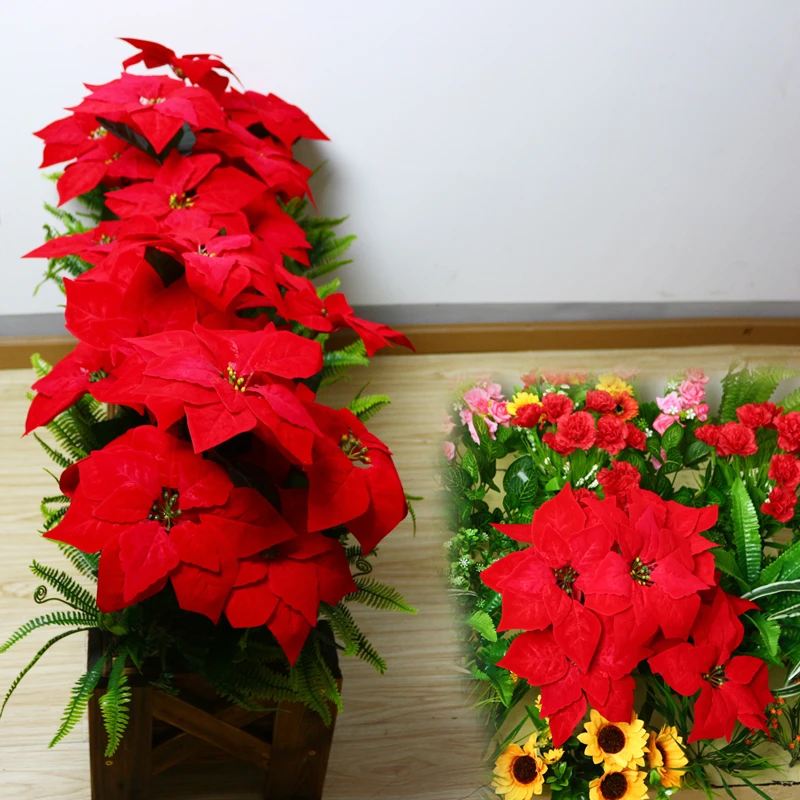 7 forks imitation poinsettia Christmas flower artificial flower fake flower decorative flower pot plant