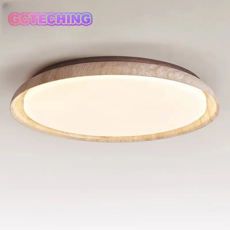 

Japanese Retro Wabi Sabi Travertine Ceiling Lamp Cream Minimalist LED Light for Master Bedroom Living Room Dining Room Decor