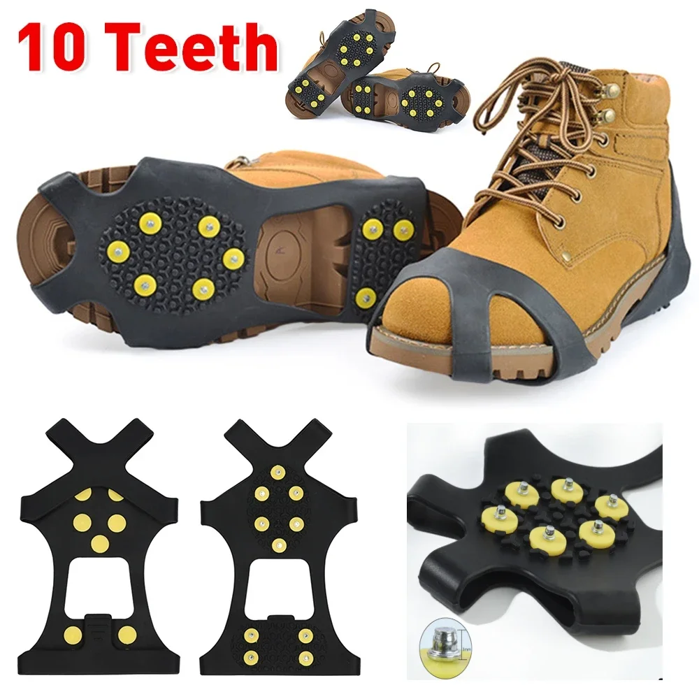 10 Studs Snow Ice Claw Anti-Skid Snow Ice Thermo Plastic Elastomer Climbing Shoes Spikes Grips Cleats Over Shoes Covers Crampons