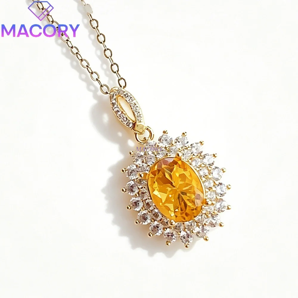 Natural Citrine Pendant Necklace 925 Sterling Silver Vintage Fashion Everyday Match Graduation and Holiday Gift Birthday gift
