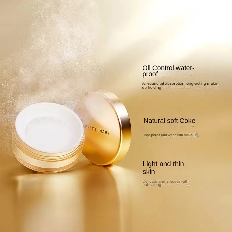 Perfect Diary Gold Loose Powder With Puff Waterproof Matte Setting Powder Finish Makeup Oil-control Professional Cosmetics