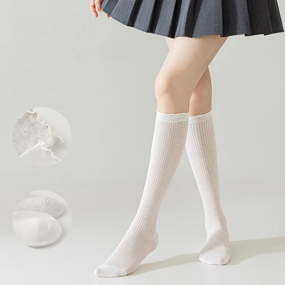 5 Pair Women's Spring Summer Thin Fashion Knee-High Cotton Socks High Quality Cute Mesh Stockings Breathable Casual Socks