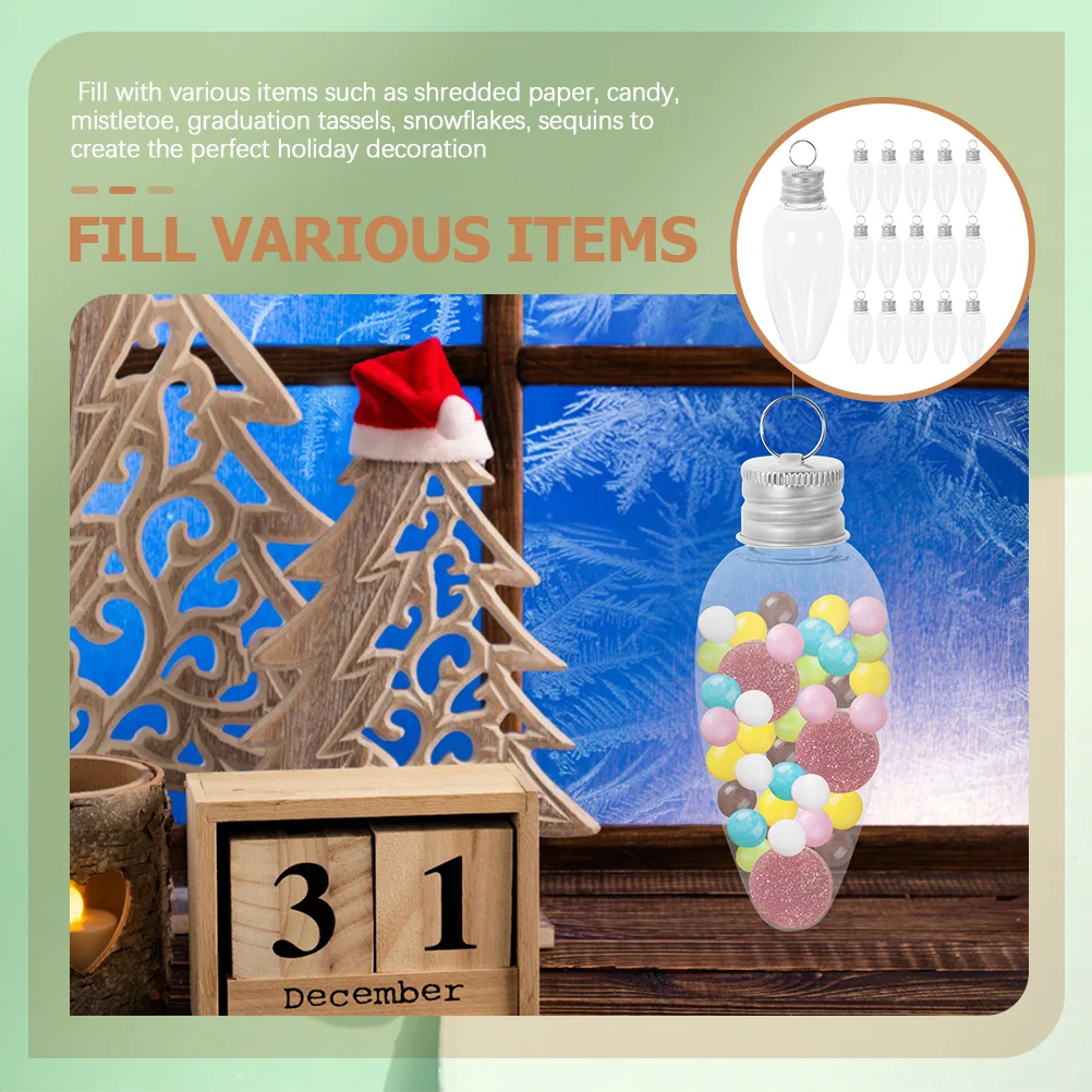 24 Pcs Christmas Tree Small Light Bulb Candy Bottle Birthday Decoration for Girl Clear Baubles Metal Booze Balls Container