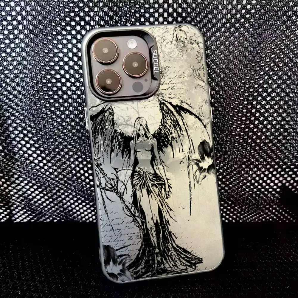 حافظة هاتف على الطراز القوطي cybersigilism لهواتف iPhone 16,15,14,13,12,11,8,7,Pro,Max,Plus,Mini,XS,SE مضادة للسقوط باللون الأسود غير اللامع