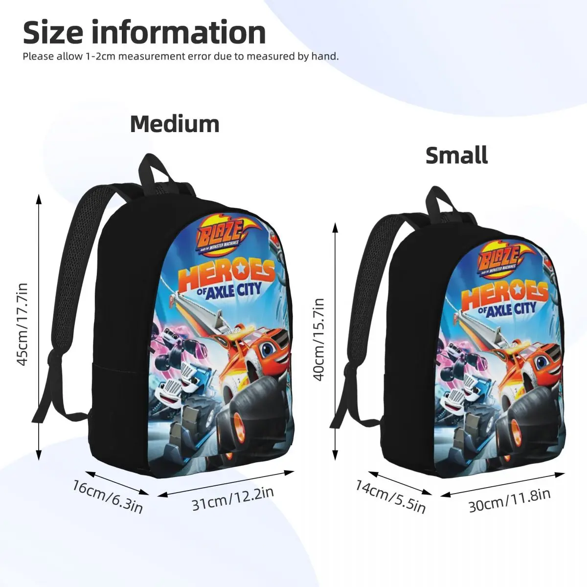 Mochila infantil Blaze e The Monster Machines, mochila escolar para estudantes, mochila leve, pré-escolar, menino e menina