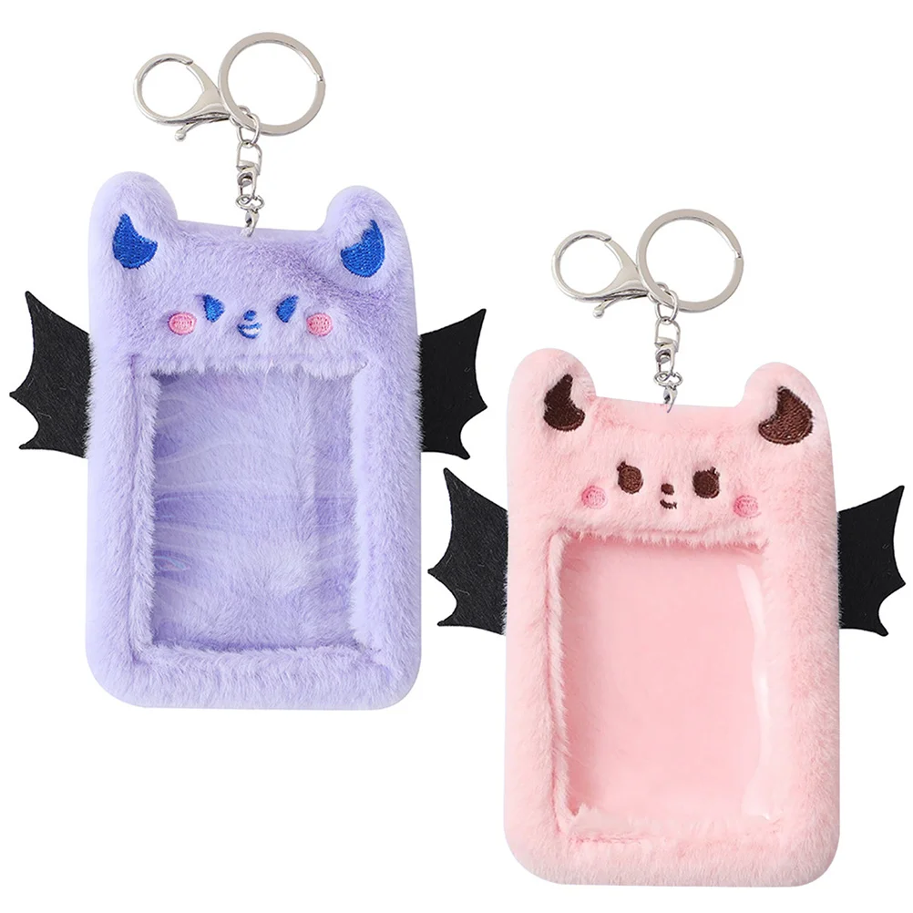 2 Pcs Plush Card Holder Postcards Stationery Credit Photo Key Fob Wallet for Girls Badge Sleeve Protector Staff