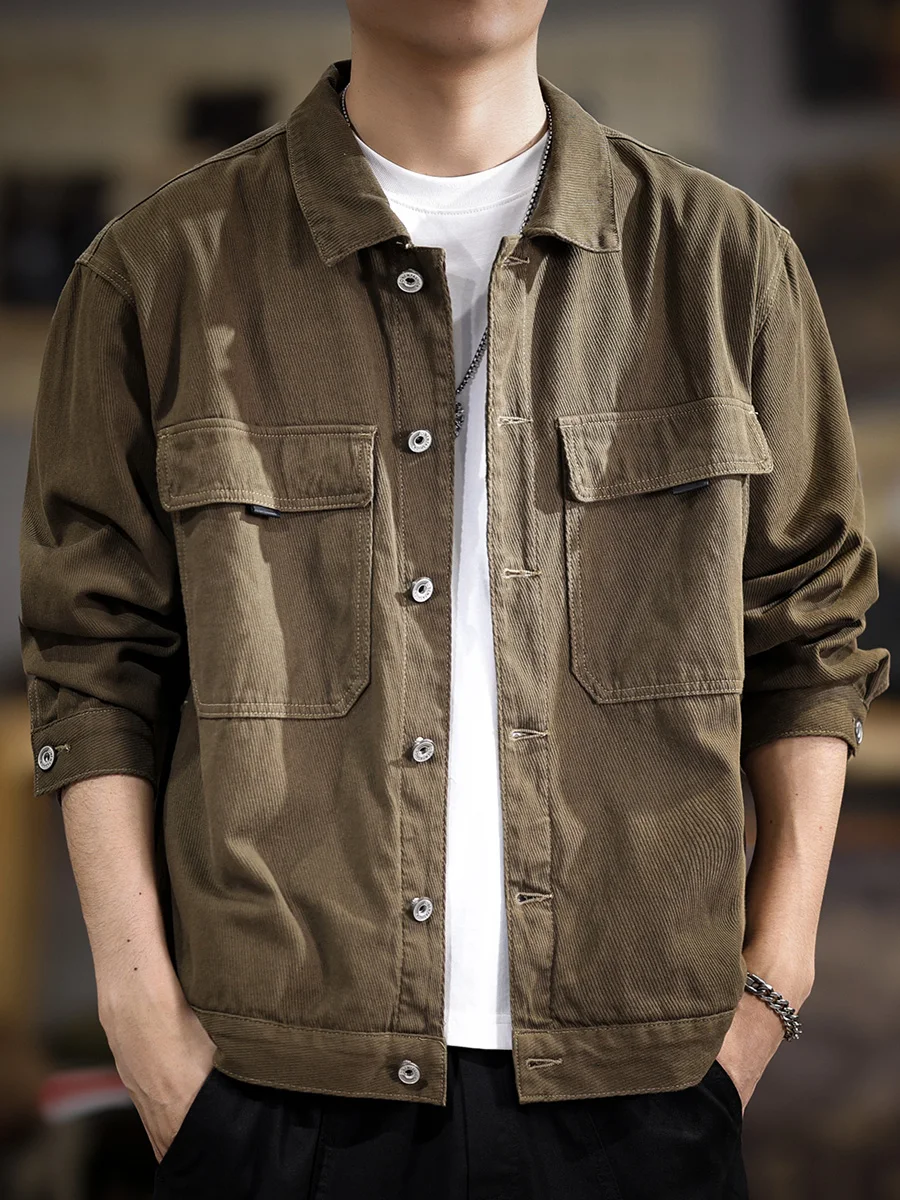 

Новинка весны, тяжелая повседневная мужская куртка из чистого хлопка, свободная модная рабочая одежда в американском стиле ретро с воротником irt