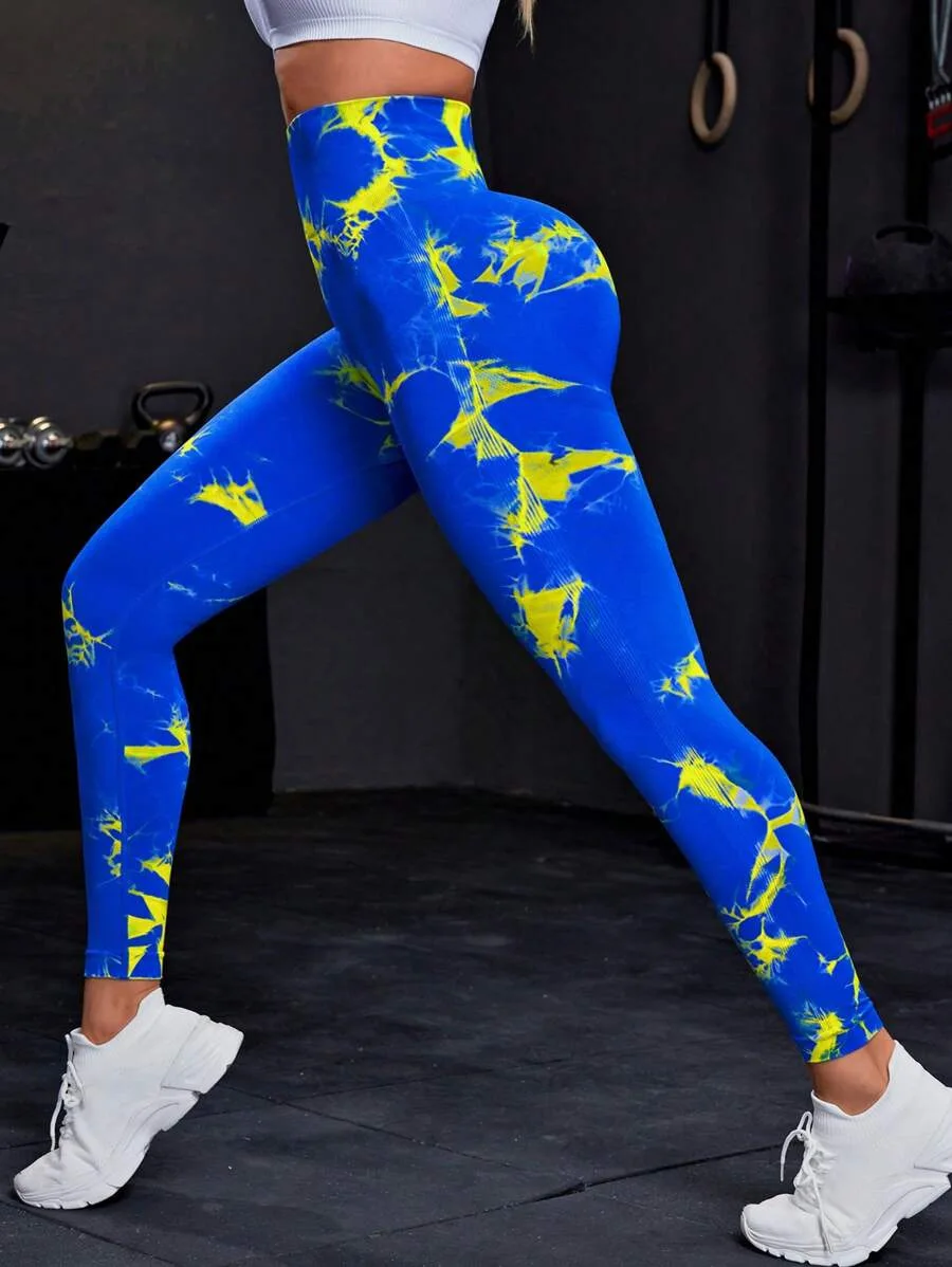 Nieuwe Tweekleurige Tie Dye Fitness Yogabroek Vrouwen Perzik Heup Hoge Elastische Naadloze Leggings Hardlopen Outdoor Herfst Panty