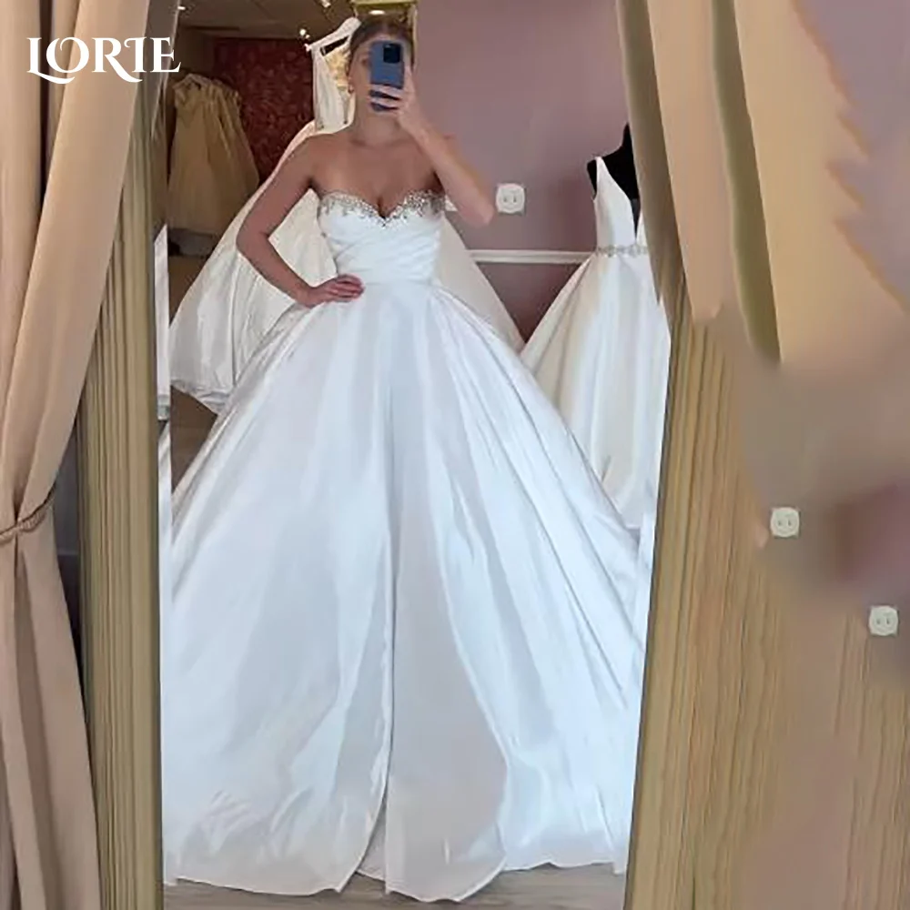 

LORIE Sweetheart Wedding Dress Strapless Satin Bridal Gown Customized A-Line Floor Lenth Bride Dress Princess Saudi Dress Dubai