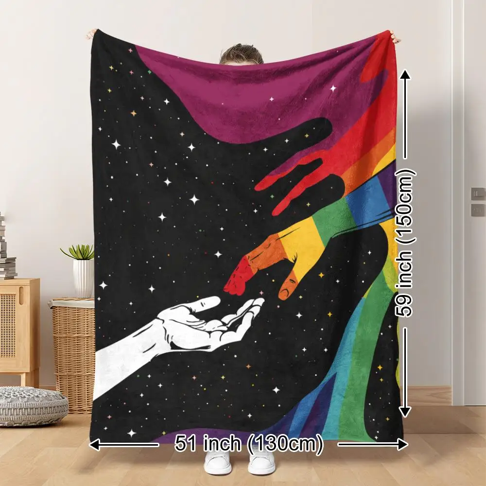 Colorful Rainbow Hands Galaxy Star Pattern Flannel Blanket Warm Cozy Printed Throw Blanket for Living Room Bedroom Travel