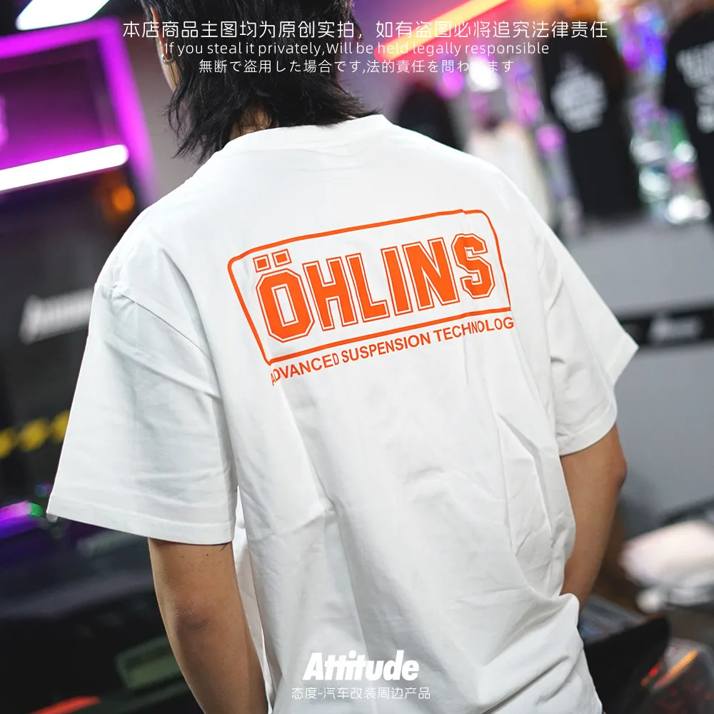 Camiseta de Alta Gama con Diseño de Amortiguador OHLINS de Suecia para Modificación de Autos y Motos, Estilo Verano 2026
