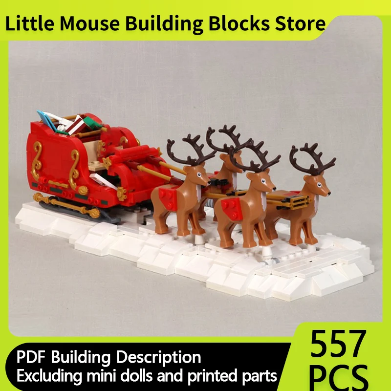 

City Street View Model MOC Building Bricks Christmas Reindeer Sleigh Modular Technology Gifts Holiday Assemble Children Toy Suit
