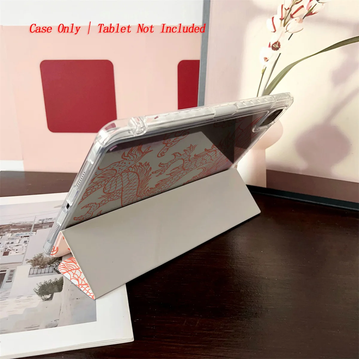 حافظة لجهاز iPad مطبوعة على شكل تنين وردي لطيف على شكل حرف Y قابلة للطي لهاتف Apple iPad Pro/Air/Mini غطاء نحيف مضاد للخدش #4