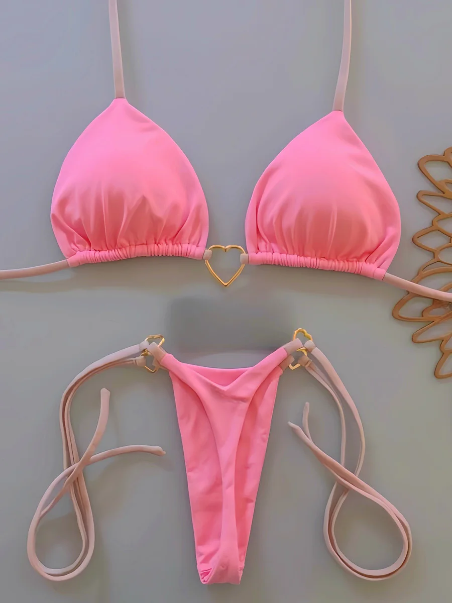 

Металлический купальник-бикини с сердечками, мини-стринги, женский раздельный купальный костюм из двух частей