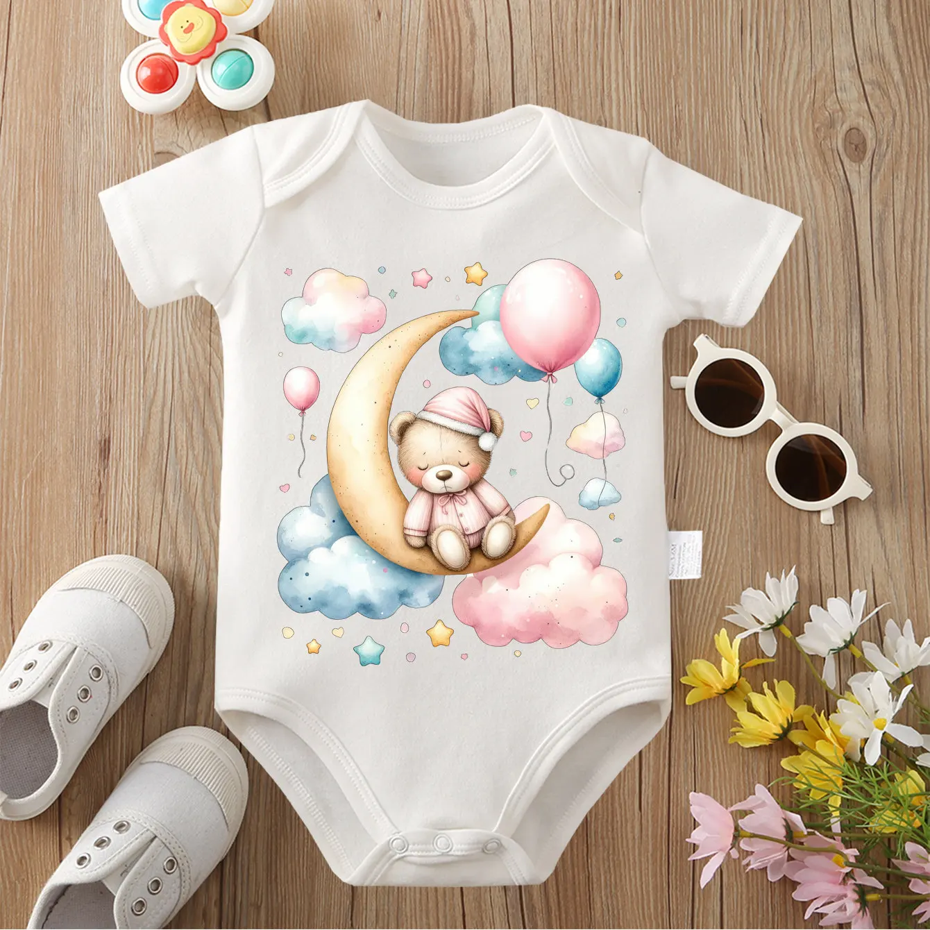 

Боди из чистого хлопка с цветными облаками и принтом «Спящий медведь», удобные комбинезоны для малышей, комбинезон для новорожденных от 0 до 12 месяцев