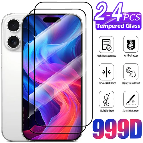 아이폰 15 프로 맥스용 강화 유리 화면 보호대, 아이폰 14, 13, 12, 11, 16, 7, 8 플러스, XR, XS 맥스, 미니 보호 유리, 2 개, 4 개 