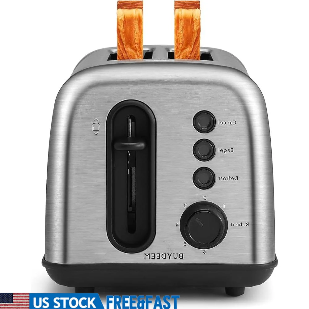 

2 Slice Toaster Extra Wide Slots Stainless Steel High Lift Lever 6 Shade Settings Bagel Muffin Bread Toaster Retro Design