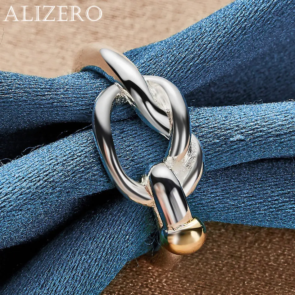 ALIZERO 925 Sterling Silver Rings Gold Bead Rope Knot Rings For Women Men Fashion Wedding Party Jewelry Gift