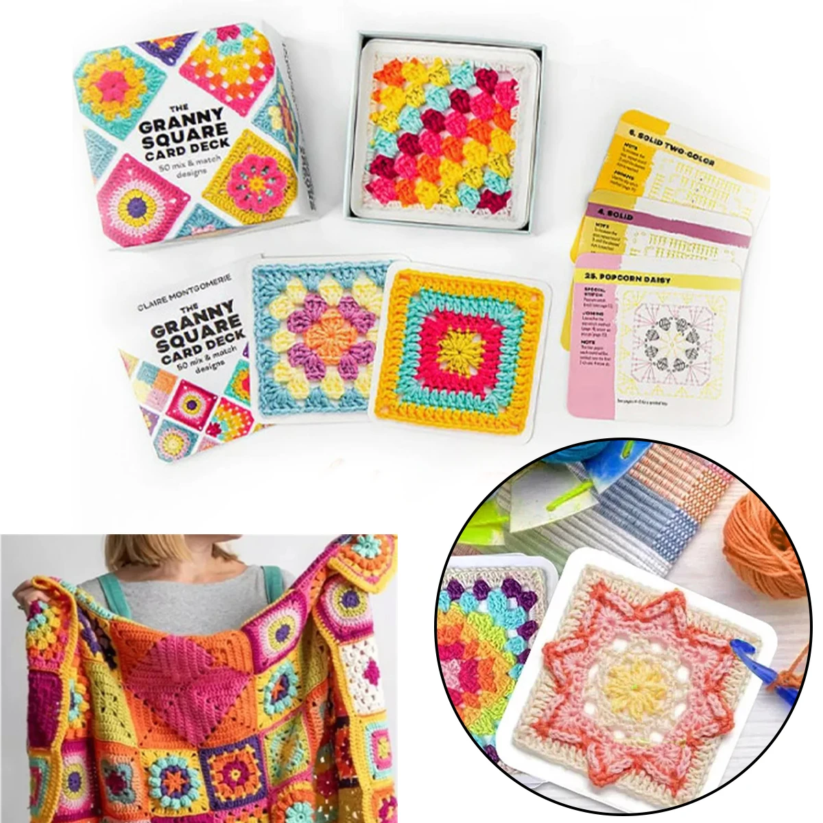 

1 Set 50 Mix & Matchs Designs The Granny Square Card Decks,Knitting Kit For Adults