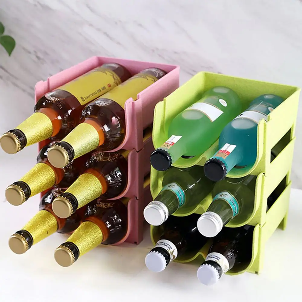 1PC Refrigerator Can Beer Wine Bottle Holder Rack Anti-skid Hollow Design PP Stackable Can Storage Stand for Kitchen Organizer