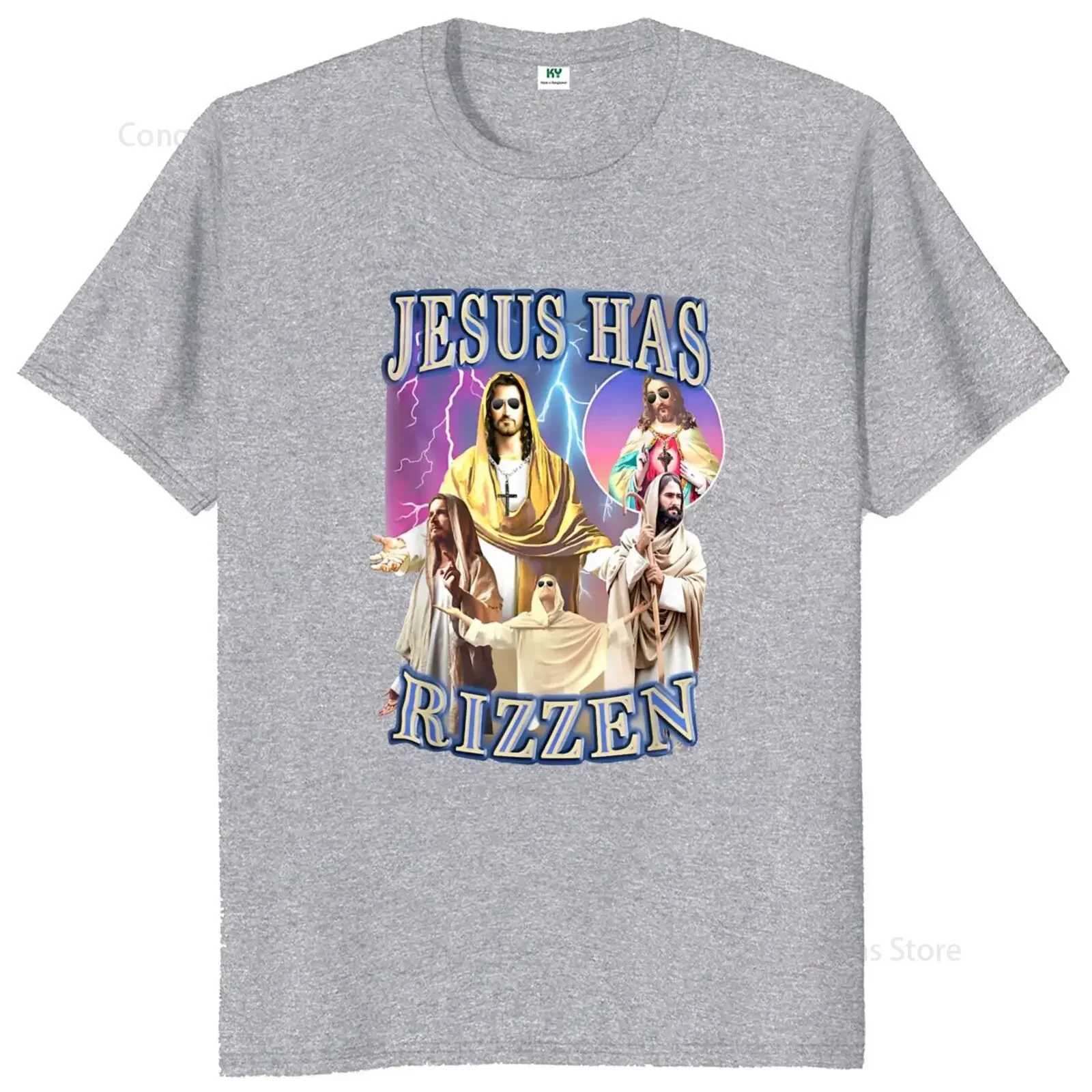 Jesus Has Rizzen Printed Men\'s T-shirt Retro Christian Religious Harajuku Streetwear Cotton O-neck Oversize Vintage Streetwear ﻿