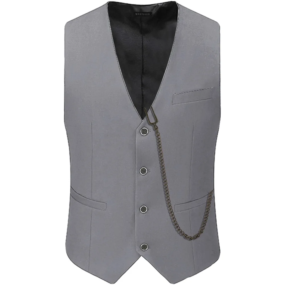 Heren Slim-Fit Vest Fashoin Dagelijks Casual Bruiloftsvest V-Hals Mouwloos Vest Heren Kleding (Kettingvrij)