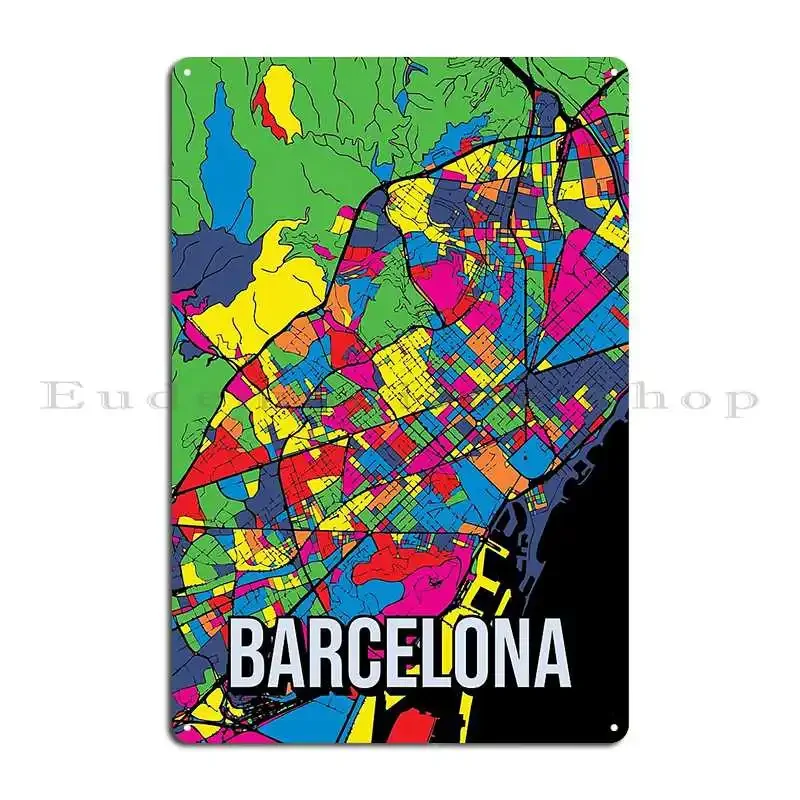 Barcelona City Map Pop Art Travel Poster Metal Sign Wall Decor Cinema Wall Decor Iron Club Tin Sign Poster