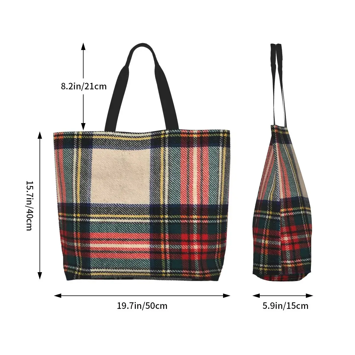 Stewart Dress Tartan Shopping Tote Bag Canvas Large Capacity Shoulder Bags Shopper Grocery Handbag for Women