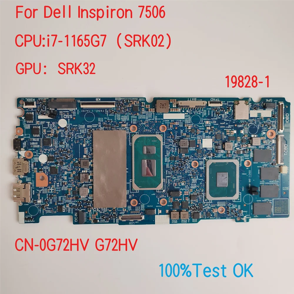 

19828-1 For Dell Latitude 7506 Laptop Motherboard With CPU i7-1165G7 SRK02 CN-0G72HV G72HV 100% Test OK