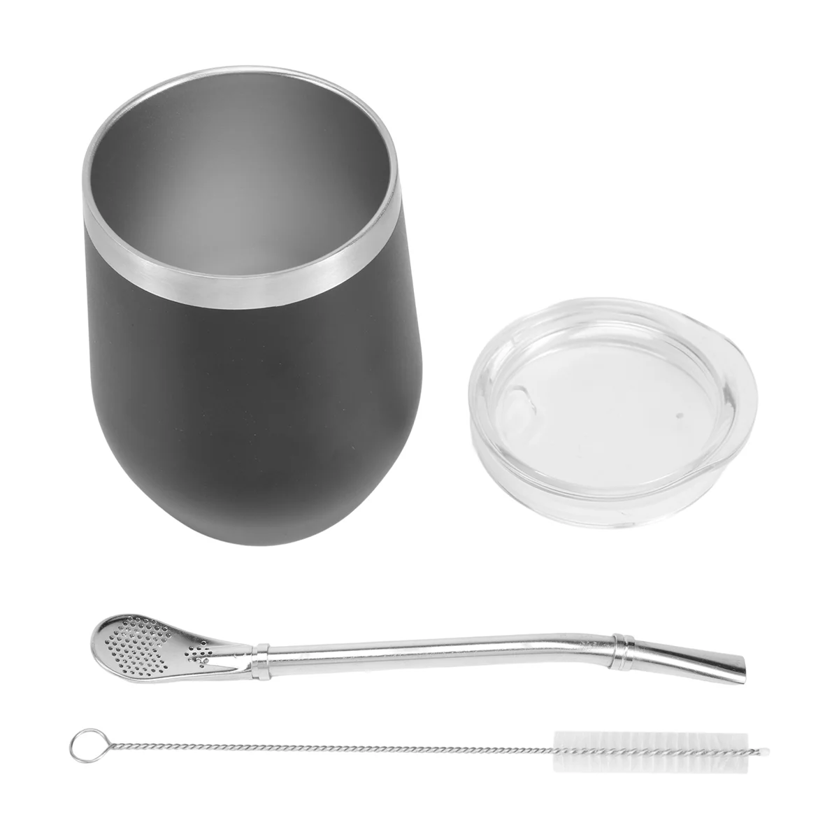 Double-Wall Stainless Yerba Gourd Mate Tea Set Water Mate Tea Cup with Lid Spoon Straw Bombilla Filter Brush,Black