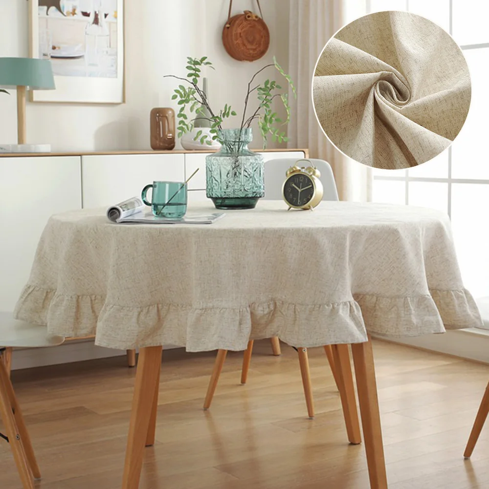 

Linen Cotton Plain Tablecloth with Tassels Round Table Household Circular Table Cover Home Party Table Wedding Decoration