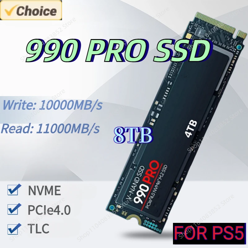 

Newest 990Pro SSD Model Capacity1TB 2TB 4TB 8TB Size M.2 2280 Interface NVME Agreement PCIe 4.0 for PS5 Laptop PC Desktop Laptop