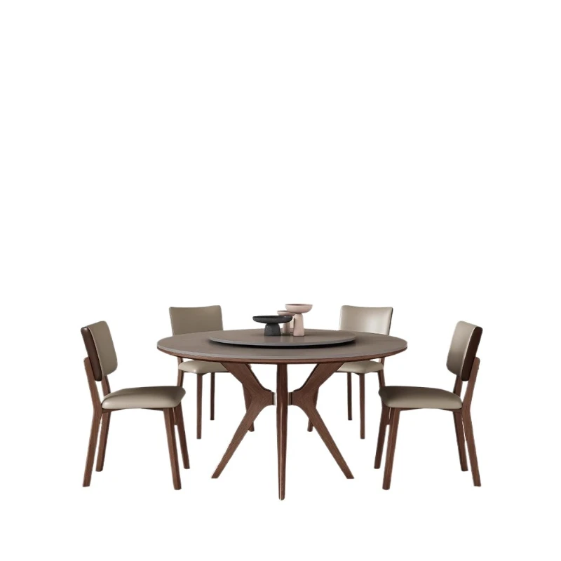 

Modern round solid wood dining table household small apartment simple light luxury marble slate