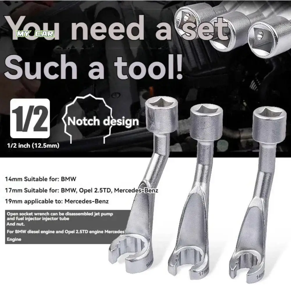 

L Type Drive Fuel Line Socket Hexagonal Repairing 1/2 Drive Ratchet 14mm 17mm 19mm Bars Extension Pipe Socket Wrench Hand Tools