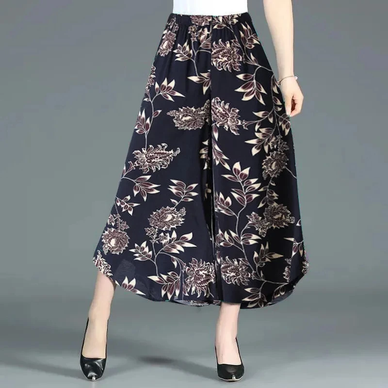 Floral Printed Wide Leg Pants Women Elastic Summer Pants Autumn High Waist Loose Chiffon Elastic Trousers Female W881