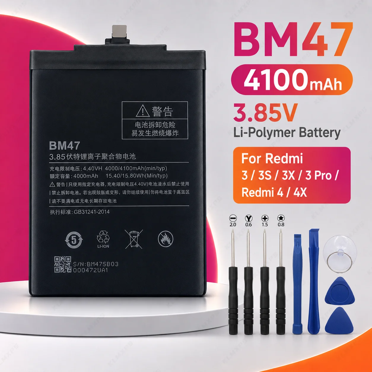 Replacement BM47 Battery 4100mAh For Xiaomi Redmi 3 3S 3X 3 Pro 4X Mobile Phone Battery with Repair Tools Pack