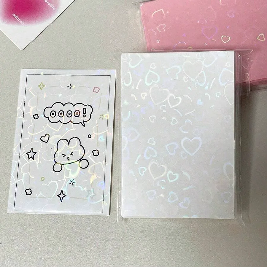 50 Stück bunte Laser-Herz-Kartenfolien, herzförmiger, glitzernder Schutz für Ausweis-, Schüler- und Spielkarten, PVC-Kartenhüllen – Detail 11