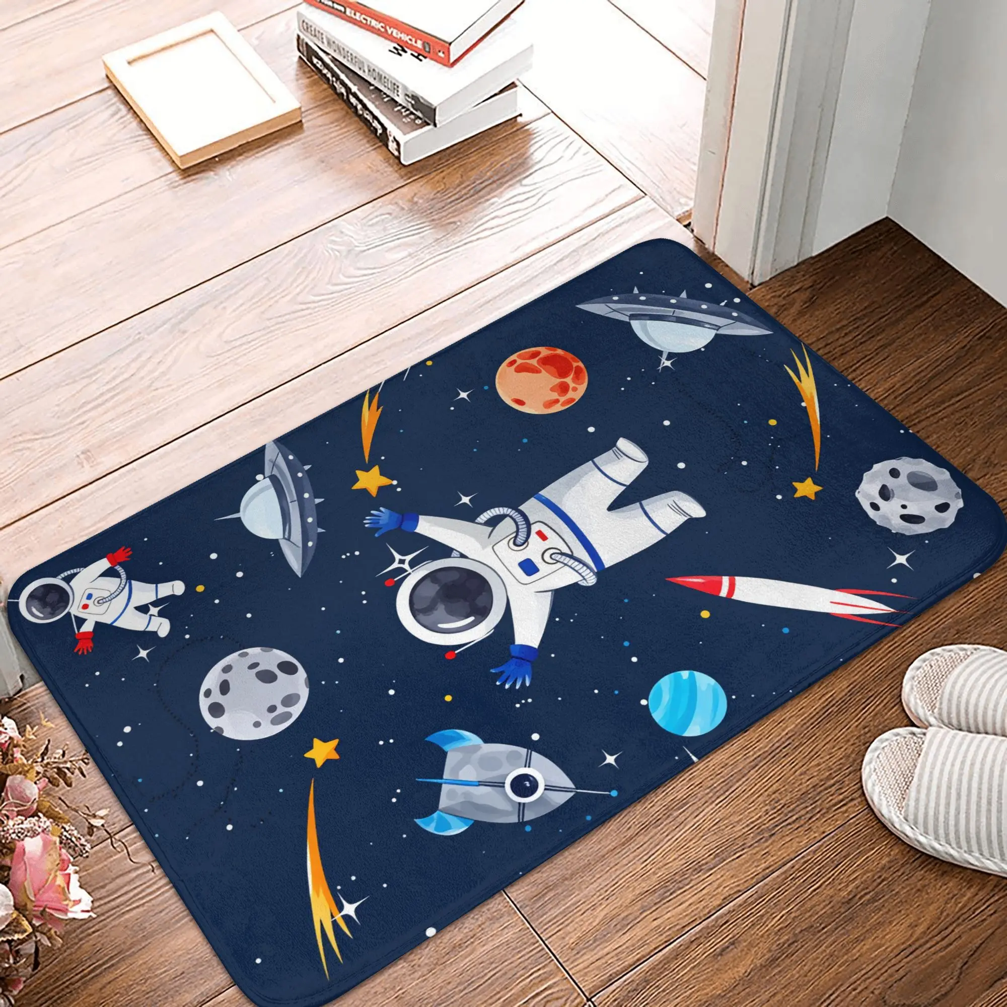 

Blue Astronaut Planet Pattern Funny Doormat Anti-Slip Entrance Bath Kitchen Door Floor Mats Bedroom Balcony Carpet Rug