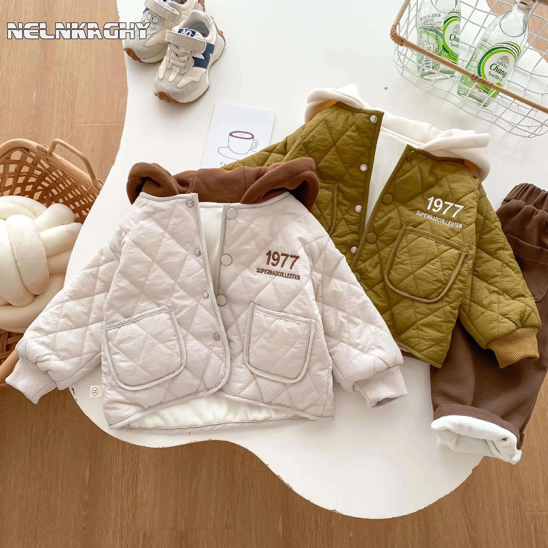 Kids Children Boys Coat Hooded Thick Cotton Jacket for 0-5Y - Korean Style with Contrasting Colors - Winter Infant Baby Clothes