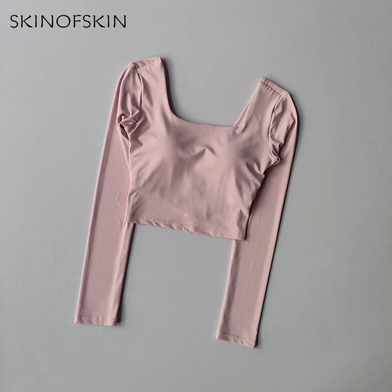 Feste Brustpolster, überkreuzter Rücken, Yoga-Kleidung, eng anliegend, schlankmachend, Sport-Langarm-Laufshirt, Fitness-Oberteil, Shirts – Detail 7